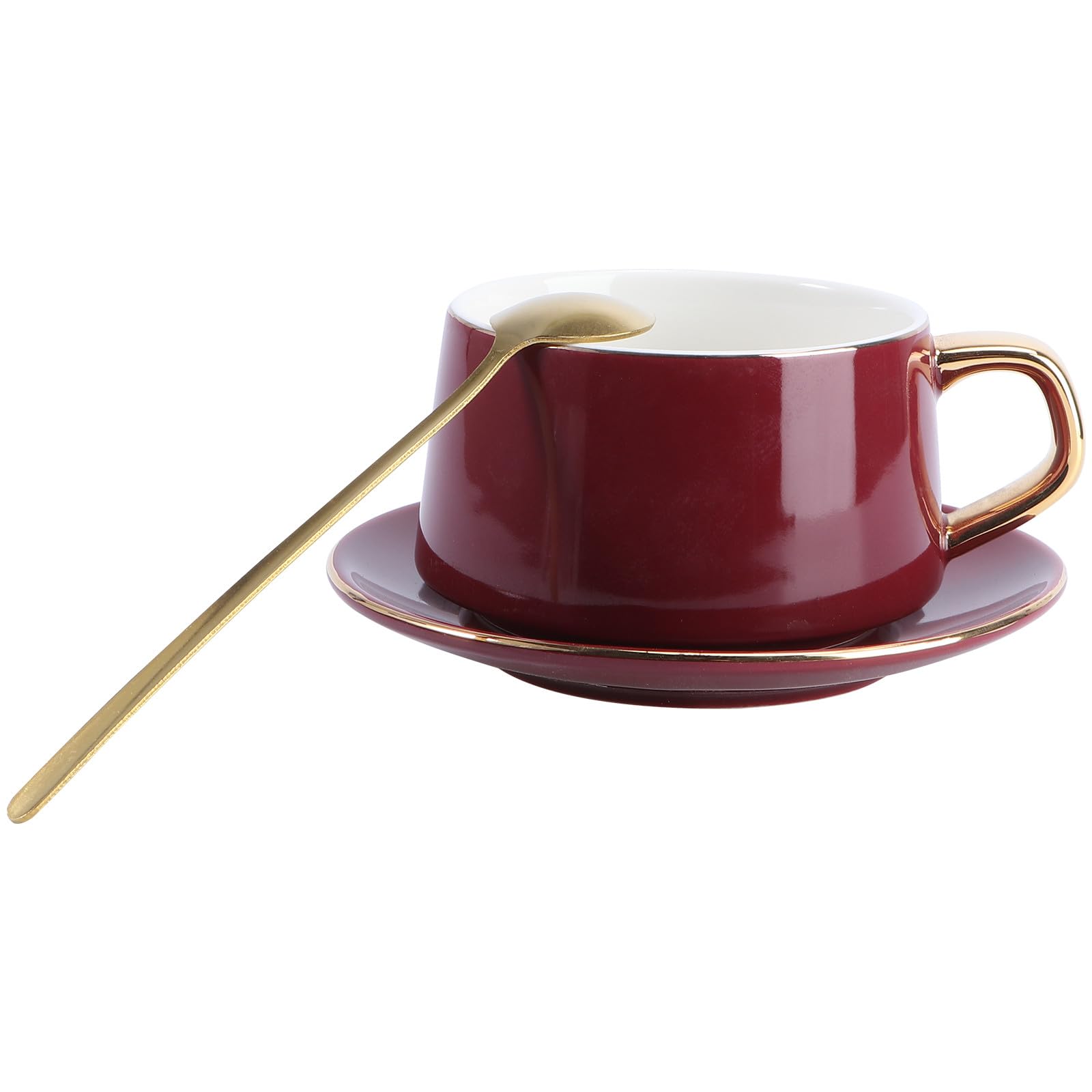 Tazas de café y bandeja de cerámica estilo nórdico juego de vajilla para té tarde color vino tinto