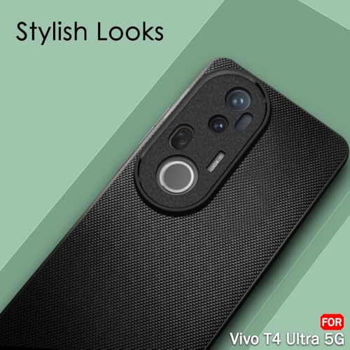 Image of TheGiftKart Back Cover Case for Vivo T4 Ultra 5G | Slim & Lightweight | Ultra-Premium Design | Camera Protection Bump | Fabric Texture Case Cover (PC & TPU, Black)