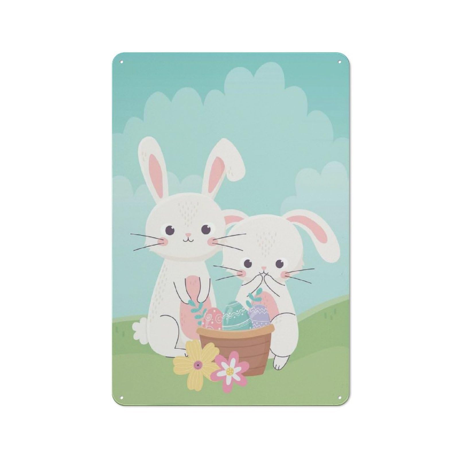 Junmoney Style-10 Vintage Metal Plaque 30X20cm Featuring Cute Rabbits For Hallway Wall, For Wall Display Collectors