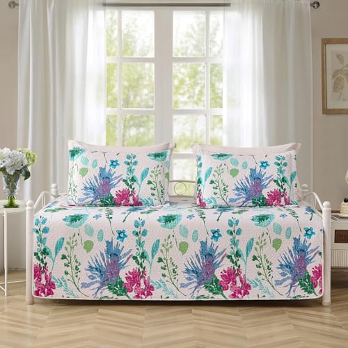 Image of Hailea 3 Piece Daybed Cover Twin Size Daybed Bedding Sets Grey Blue DayBed Cover Plaid Patchwork Bedspread Coverlet for Twin Bed with 2 Standard Shams,39 inchx75 inch