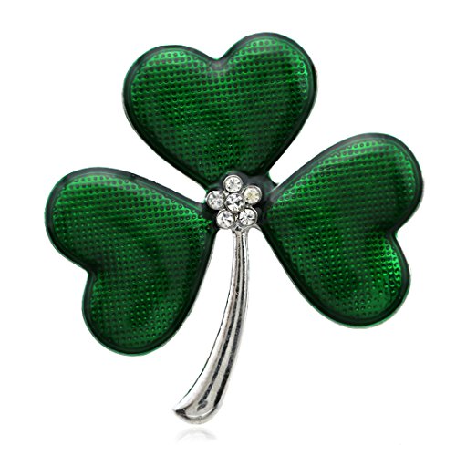 SoulBreezeCollection St. Patrick's Day Good Luck Charm Green Four Leaf Shamrock Clover Pin Brooch (Green)