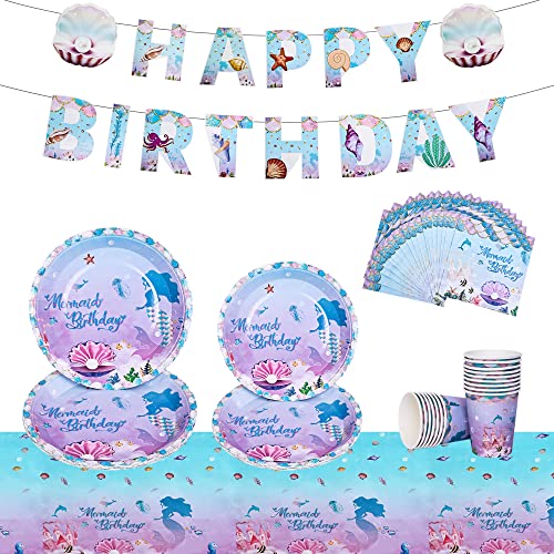 DAOUZL 70 PCS Juego de Vajilla Magical Mermaid Party, Suministros de Fiesta De Sirena, Vajilla...