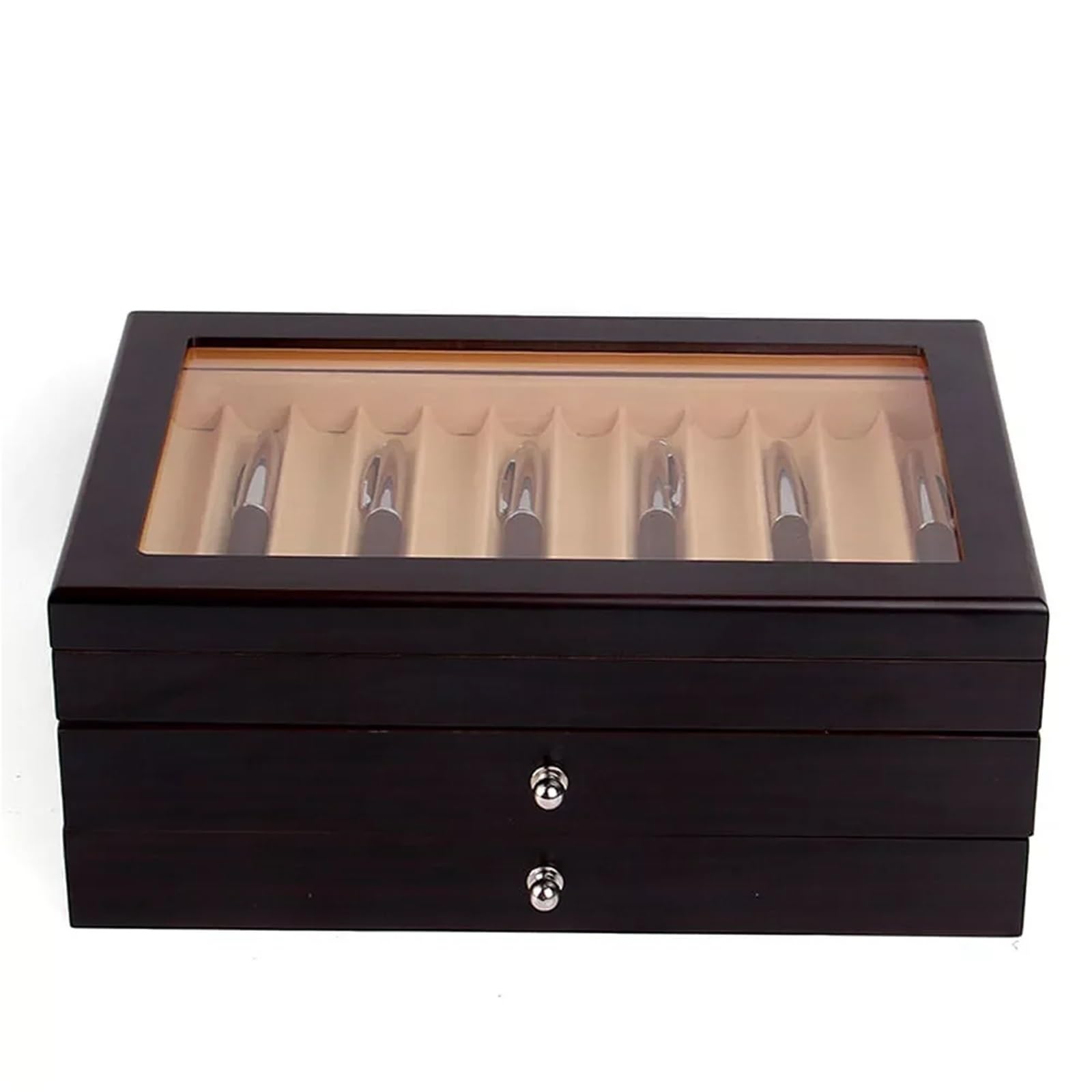 Présentoir à stylos plume en bois, 34 emplacements, boîte de rangement, organiseur