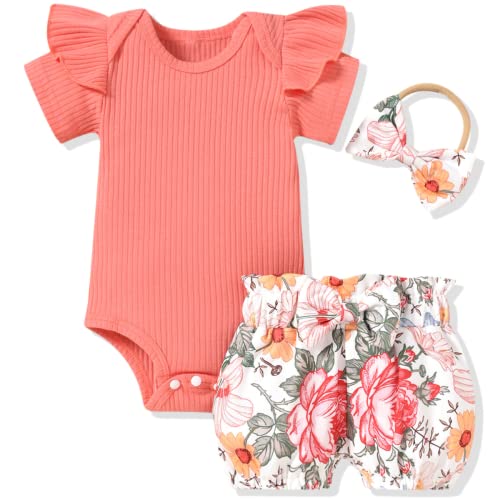 Image of Aalizzwell Baby Girls Ribbed Bodysuit Bloomer Shorts Outfits Summer Clothes