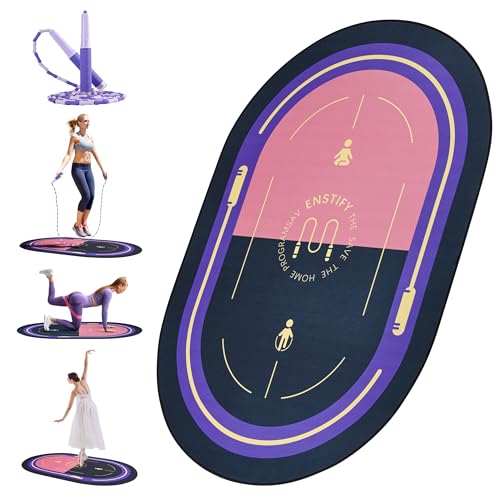 ENSTIFY Jump Rope Mat Large Format Non Slip Mat Home Workout Exercise Mat Floor Protect Durable 63x39x0.31 Inch Bonus Skipping Rope(Purple)