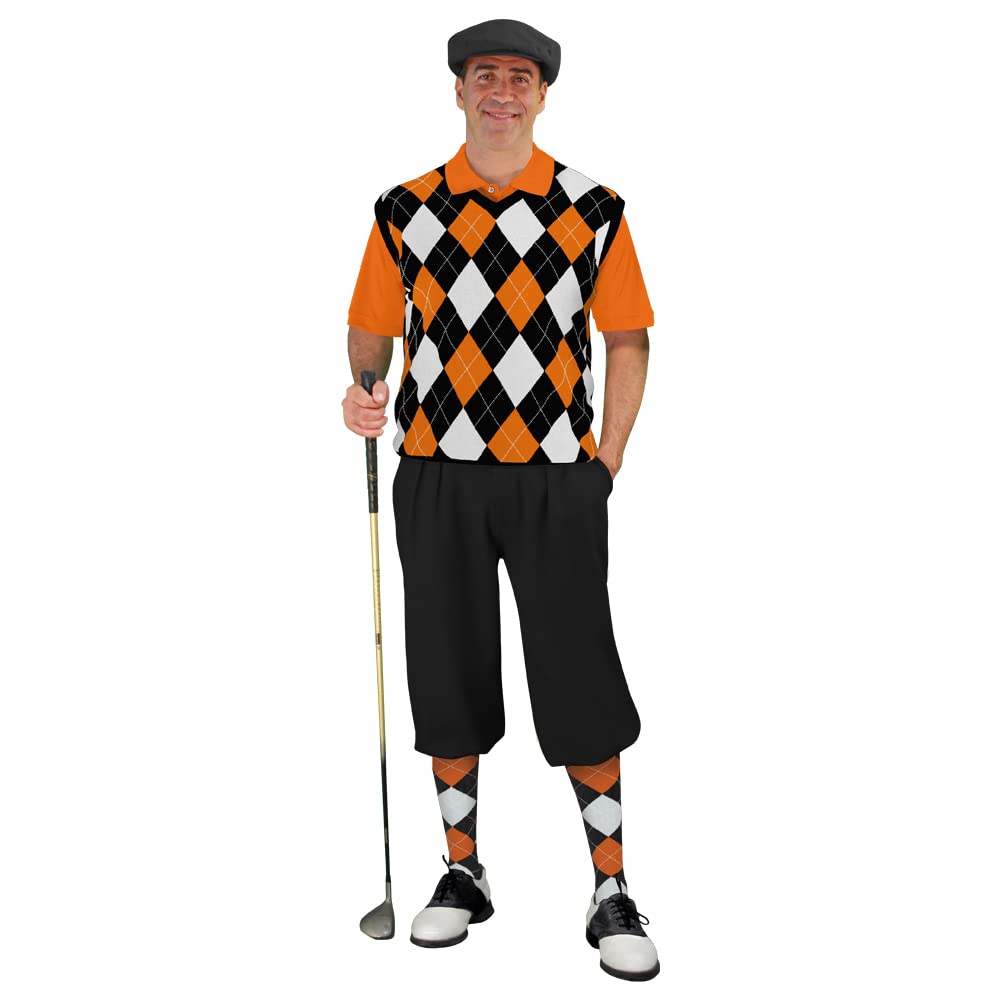 Golf Knickers Sweater Golf Outfits - Mens - Black Orange White- Size: 40 / Medium Shirt and Sweater