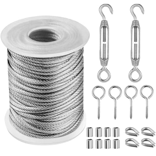 HZSOOCH 15m Garden Wire For Climbing Plants, Garden Wire 2mm Stainless Steel Wire Rope Kit,...