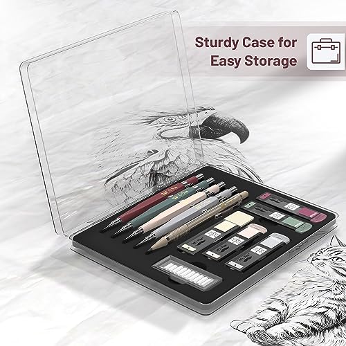 Mr. Pen - Conjunto de lapiseira com grafite e refis de borracha, 5 tamanhos – 0,3, 0,5, 0,7, 0,9 e 2