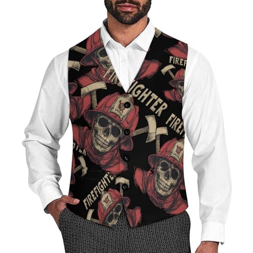 Firefighter Men's Formal Suit Vest for Business Formal Or Casual Dress Waistcoat Wedding