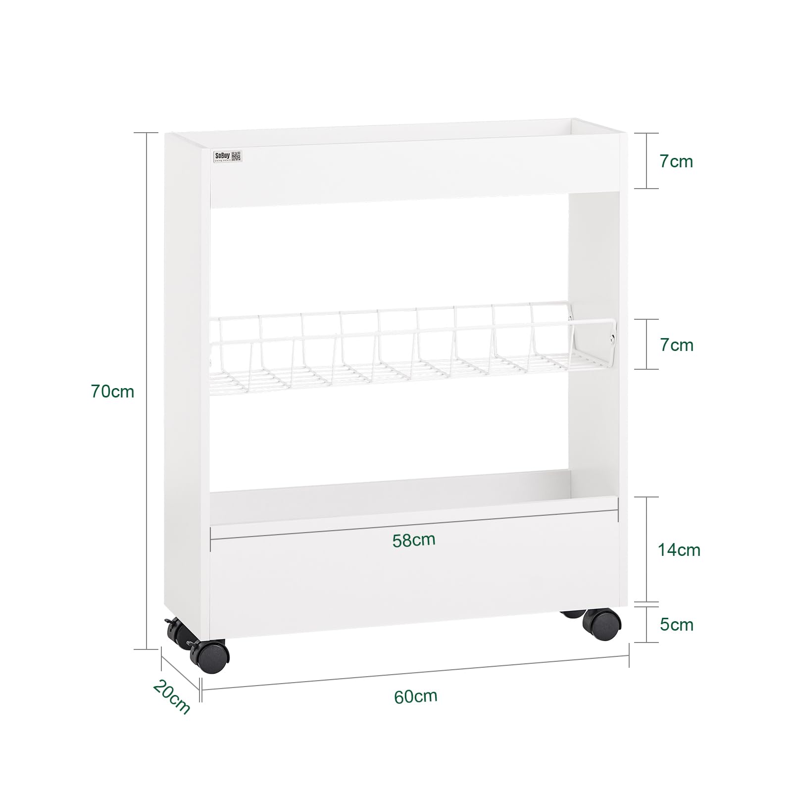 SoBuy Carrellino Salvaspazio Carrello Cucina Organizzatore Bagno Mobiletto Bagno Salvaspazio (BZR46-W)