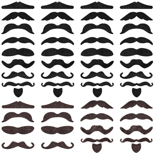 54 Pcs Realistic Stick-On Fake Mustaches - Variety of Styles for Costume Parties, Cosplay, Halloween, Christmas - Ideal Gift for Everyone - Easy to Apply and Remove - Quality Artificial Fiber