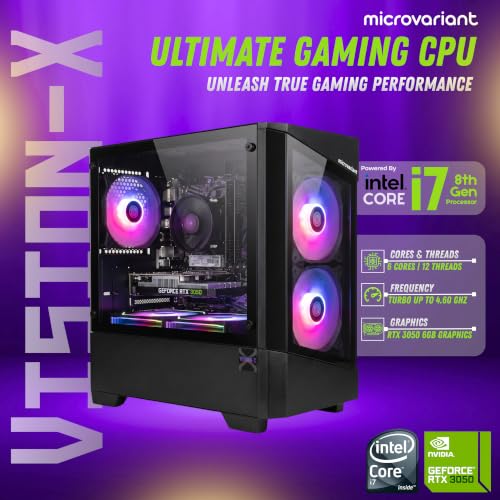 Image of Vision-X Gaming PC | Core I7 8th Gen | RTX 3050-6GB GPU | 16GB RAM | 256GB NVMe SSD | 5G WiFi+BT Dongle | Windows 11 Pro | USB 3.0 /HDMI /VGA Port | Black
