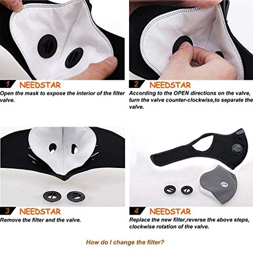 Kit 2 Mascara Esportiva com 6 Filtro com 4 Válvula, Mascara Esportiva Ciclismo Preta, Microfibra Mas