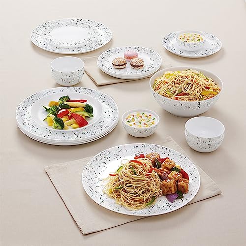 Image of Larah By Borosil Moon Riva Dinner Set - 19 Pcs, Opal Glass Dinner Plates & Bowls Crockery Set for Dinning, White