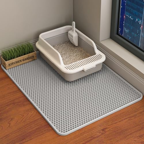HARUMAKI 猫用 トイレマット キャットリターマット キャット 猫砂取りマット 大判 EVA素材 二重構造 滑り止め 防水 簡単掃除 飛散防止 厚手 尿漏れ防止 砂漏れ防止 猫用トイレ用品 猫用トイレシート (グレー, 75*55CM)