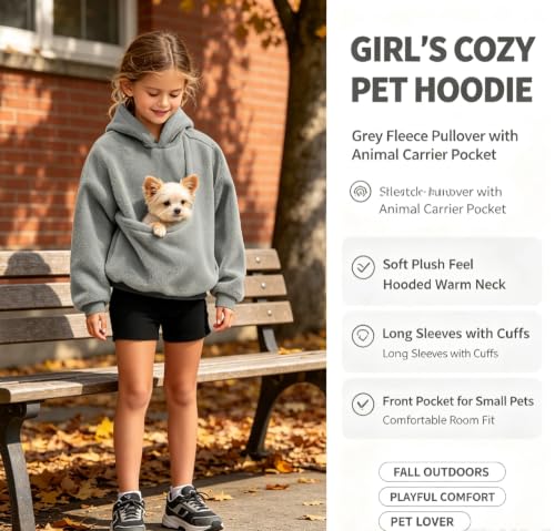Hoodie With Dog Pouch Cat Hoodie With Pouch Girls Pet Carrier Hoodies | Cat Dog Pouch Hoodie for Girls Fleece Pet Carrier Large Pouch Sweatshirts Pullover Hooded Animal Solid Color Top - image 6