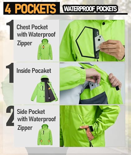 Image of Men's Rain Jacket Waterproof Lightweight Hood jackets for Hiking Cycling Travel Raincoat S-6XL