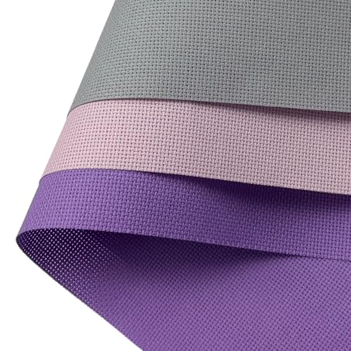 Image of KCS 3 pc of 15 inch x 18 inch(38cmx45cm) 18 Count Cross Stitch Cotton Aida Cloth Needlework Rolled Fabric Box,18CT,Light Grey+Pink+Lavender