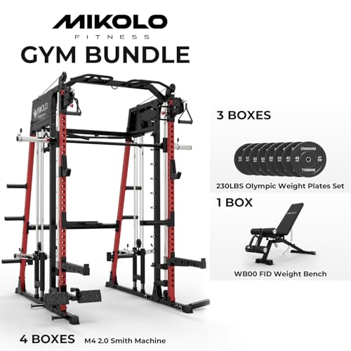 Image of Mikolo M4 2.0 Smith Machine, 2200lbs Squat Rack with LAT-Pull Down System & Cable Crossover Machine, Training Equipment with Leg Hold-Down Attachment