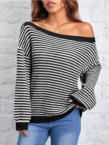 Image of ZAFUL Sweaters for Women Off Shoulder Knit Sweater with Long Sleeve Loose Pullover Jumper Tops