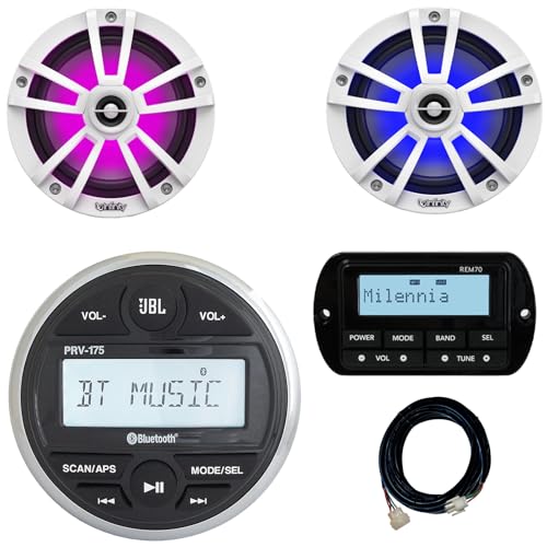 JBL PRV-175 Marine Gauge Hole Mount USB Bluetooth AM/FM Digital Stereo Receiver, Wired Remote & 20-foot Extension Cable Bundle Combo One Pair (QTY 2) Of 6.5