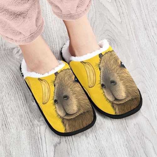 Men Women Winter Yellow Banana Capybara Family Bedroom House Slipper Non-Slip Warm Resistant Slippers4