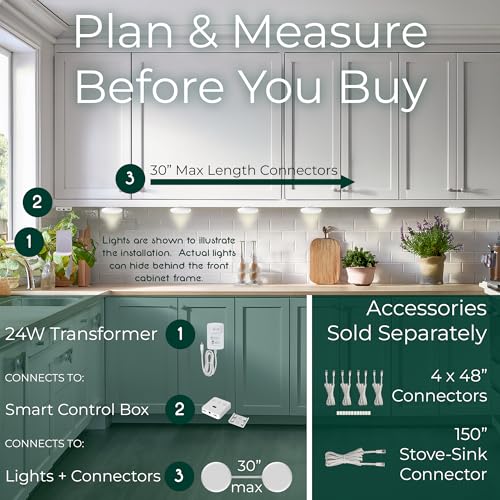 Image of 8 Puck Kit - Super Bright Wide Angle Light Spread - Smart Under Cabinet Lighting - 2700K-6500K - 95 CRI - WWA - Works With Alexa, Google, Apple - Matter Certified - Plug-In - Hands-Free Control Box