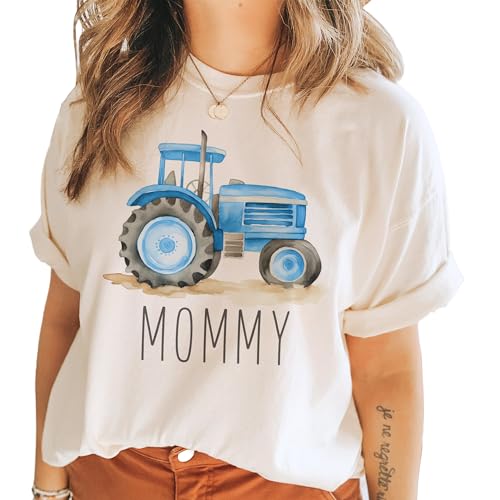 Personalized Tractor Toddler Shirt - Cute Custom Name Farmer - Blue Farm Tractor Tee - Boho Natural Kids Shirts3