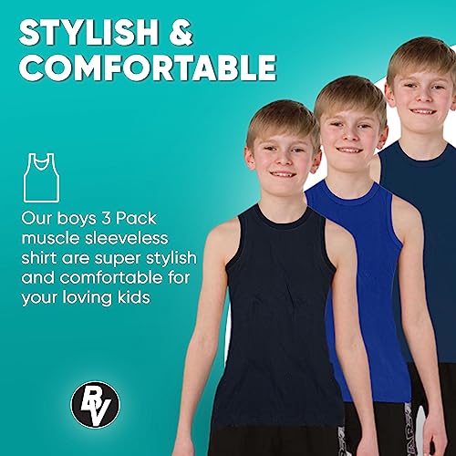 BROOKLYN VERTICAL Boys 3 Pack Muscle Shirt Sleeveless Tee - Tagless Cotton Super Soft3