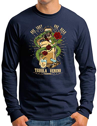 T-shirt manches longues homme Tequila-Veneno OM3 bleu XL pour soirée fiesta