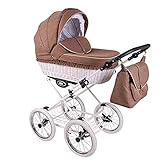 Nachhaltiger Retro Kinderwagen Weidenkorb Leinen Retro-Len by SaintBaby Chocolate Marshmallow RL36 3in1 mit Babyschale