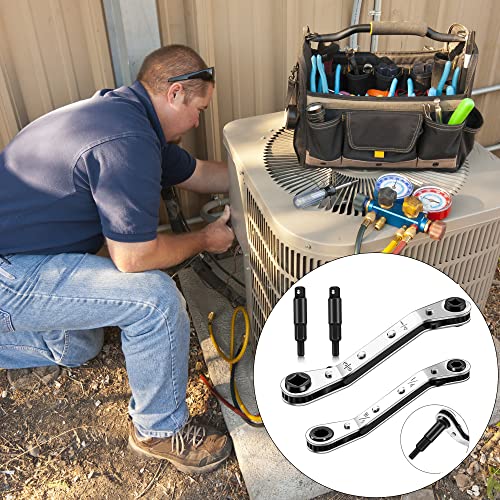 Hvac Service Wrench Tools:3/16” to 3/8” 5/16'' x 1/4''Air Conditioner Valve Ratchet Wrench with 2 Hexagon Bit Adapter Kit for Air Refrigeration and Equipment Repair Tools Clearance - Image 6