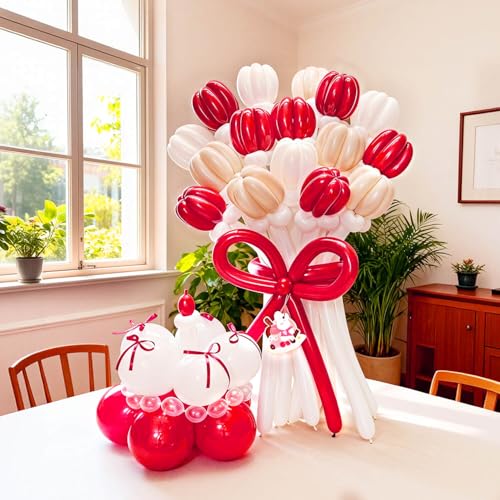 Image of 260 Red Long Balloons for Balloon Garland Thickening Skinny Latex Twisting Animals Modeling Christmas Birthday Wedding Party Festival Decorations 100pcs