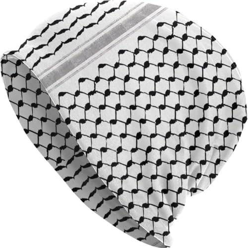 Sanfly - Black and White Shemagh Skullies Beanies Caps Palestinian Hatta Kufiya Folk Pattern Hat Outdoor Unisex Ski Cap for Boys Girls