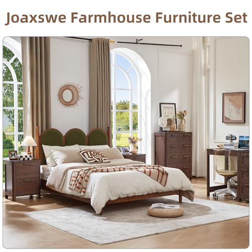 Image of Joaxswe Farmhouse 5 Drawer Dresser for Bedroom, Vertical Dressers Chest of Drawers with 5 Deep Drawers & 4 Thickened Table Legs, Walnut