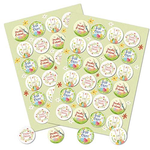 Logbuch-Verlag - Pegatinas de Pascua con texto 'Frohe Osternest', multicolor, etiquetas de Pascua, redondas, para envolver regalos para niños, regalos, escaparate, verde, papel, 48 Stück
