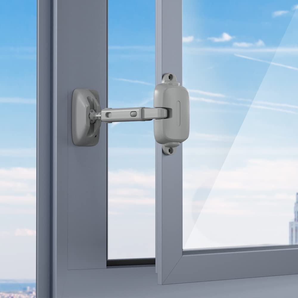 SAFELON Einstellbare Fensterlückengröße Baby-Sicherheitsfensterbegrenzer, kindersicheres Fenstersicherheitsschloss für Kinder und Haustiere (1 Stück, Grau)