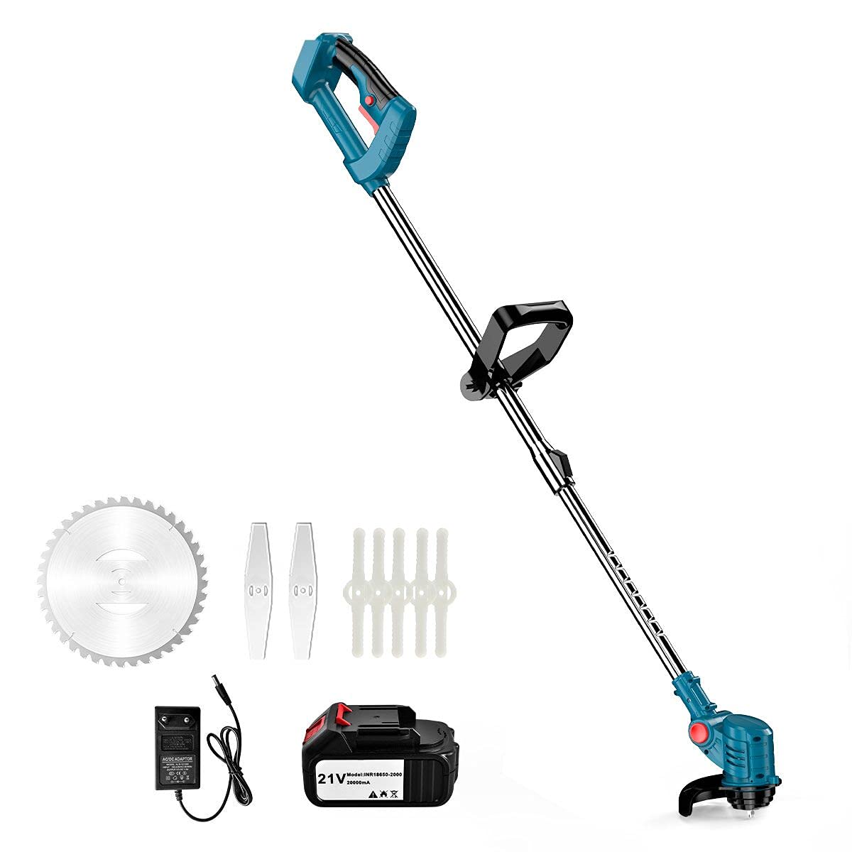 Cordless String Trimmer,Electric Grass Trimmer,Multifunctional Lawn Mower,Light Weight Lithium Battery,Certified Power Adapter,W eed Brush Cutter with Replace Blade