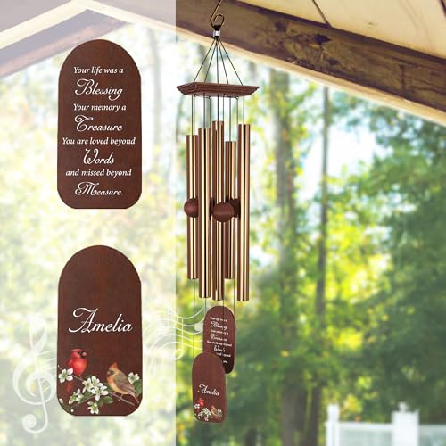 Image of ASTARIN Personalized Memorial Wind Chiems for Outside, Customized Cardinal Wind Chime Condolence Gifts Idea for Women Men, Sorry for Your Loss of Grandma Grandpa, Indoor Decoration