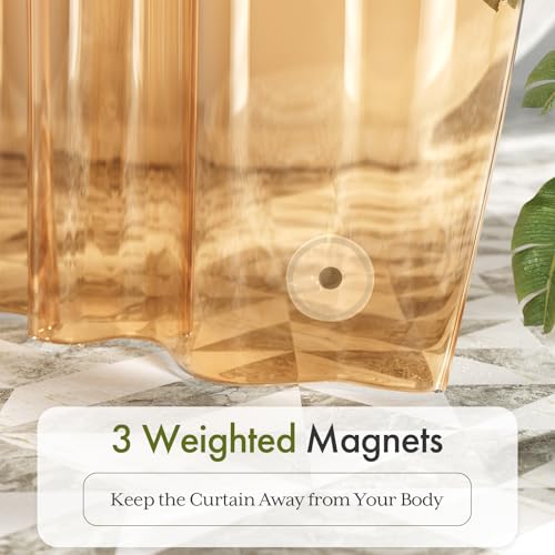 Image of Bathway Shower Curtain Liner, Clear Shower Curtain Liner 72x72 PEVA Waterproof Shower Curtain Liner Plastic with 3 Magnets and 12 Rustproof Metal Grommets, Lightweight Orange Amber Shower Liner
