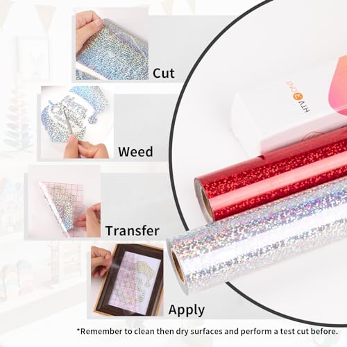 Image of HTVRONT Holographic Glitter Permanent Vinyl, 12 inch x 10ft Sparkle Silver Permanent Adhesive Vinyl, Easy to Weed & Transfer Glitter Roll Compatible with Cricut Cutting Machine, Crafts, Silhouette, Decal