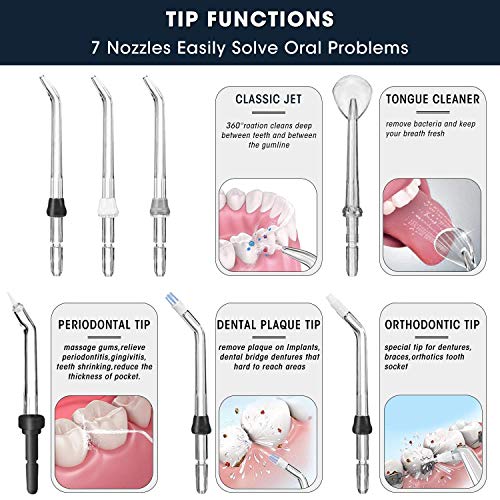 Dental Water Flosser Teeth Cleaner - Zerhunt High Frequency Pulsed Water Flosser Electric Oral Irrigator With 7 Interchangeable Nozzles For Braces, Implants, Bridges, 600Ml Large Capacity Black #TOP4