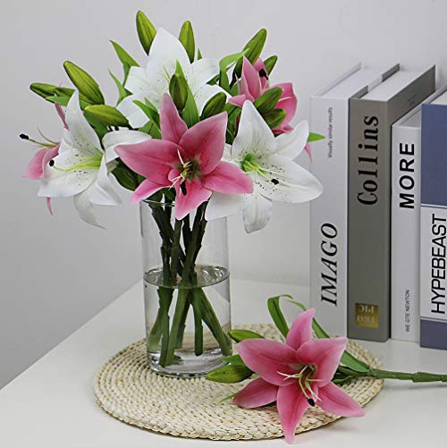 Olrla 6Pcs Artificial Lily Flowers Arrangement Pink and White - Image 3