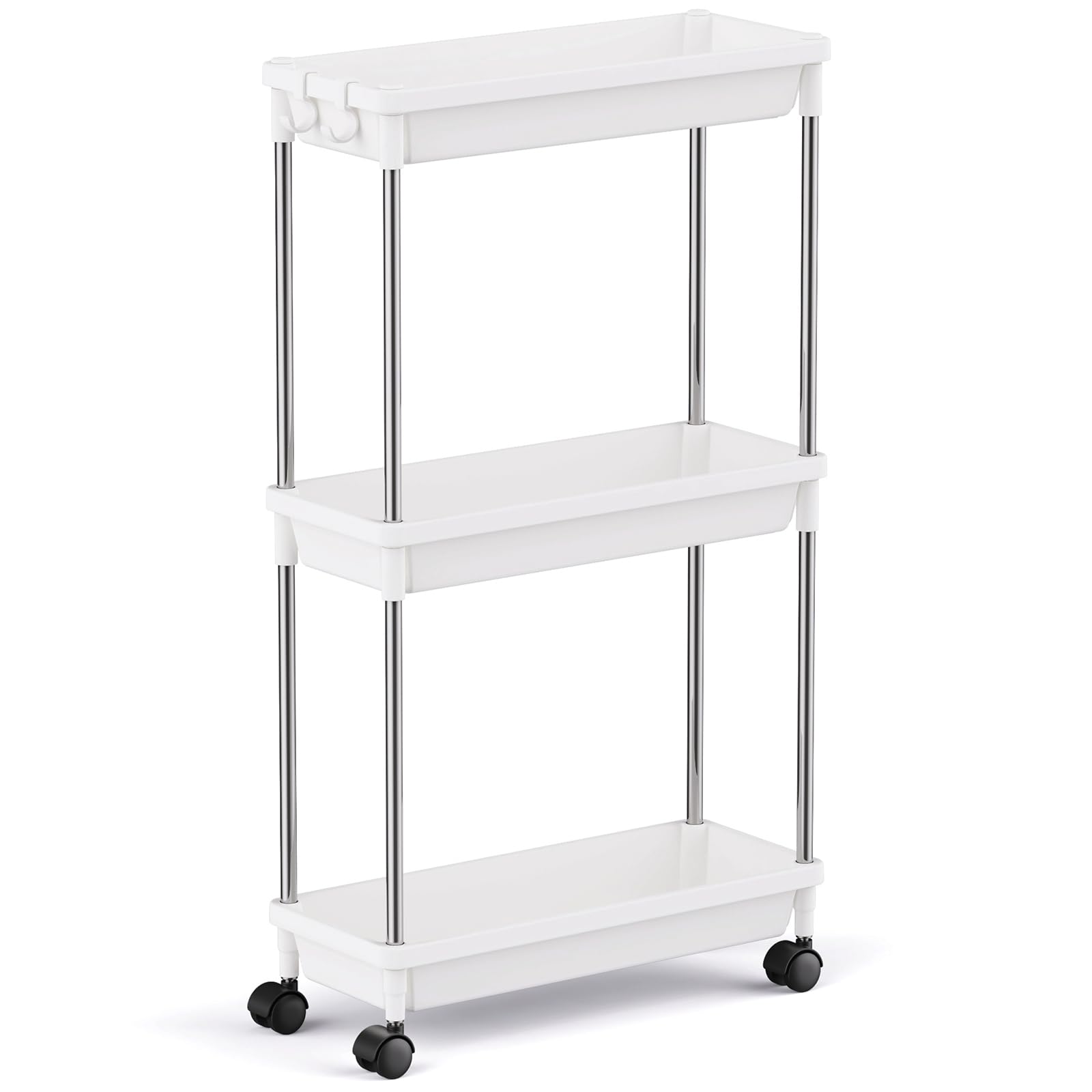 Lifewit 3-Tier Storage Trolley, Narrow Storage Unit for Space-Saving Organization, Rolling Bathroom Kitchen Trolley on Wheels, 39 x 16 x 70 cm, White