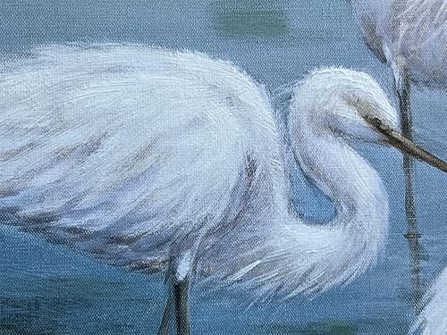 Eonzeun 30×45 Inch Hand Painted Egret Oil Painting on Canvas, Large Framed Wall Art, Modern Neutral Nature Artwork for Living Room Bedroom - Image 5