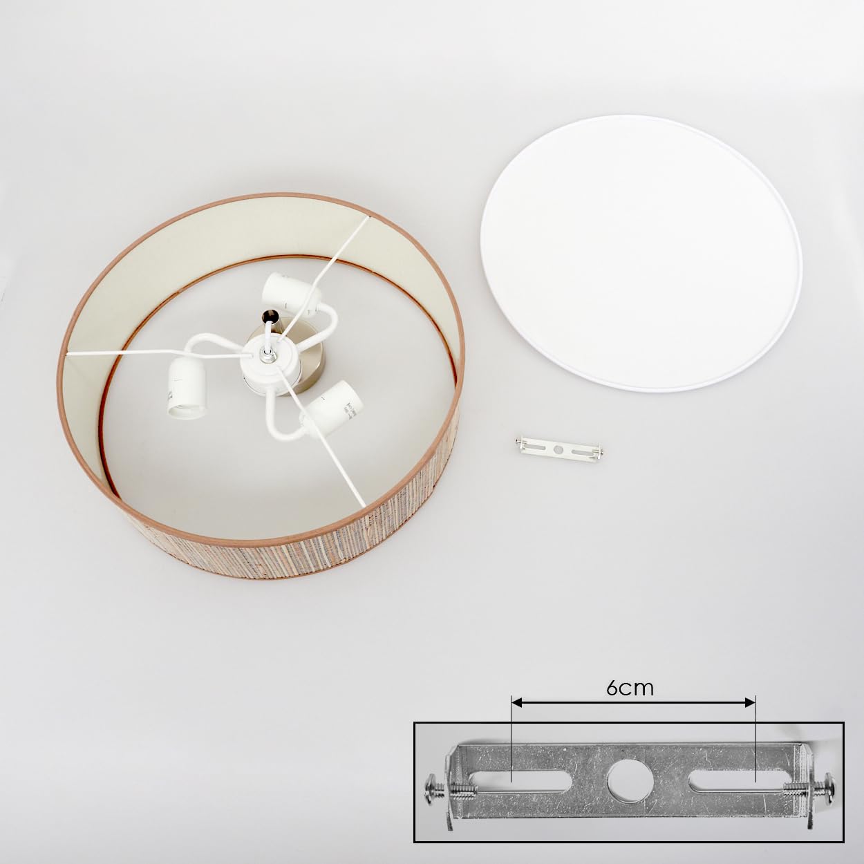 Plafonnier Foggia de HOFSTEIN, en métal/jonc de mer/tissu/plastique en nickel mat/naturel/marron/blanc, lampe bohème ronde (Ø 40 cm), E27, salle à manger, salon, chambre à coucher, cuisine, couloir