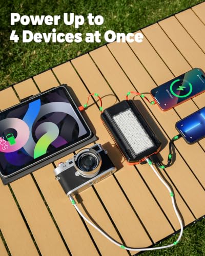LATIMERIA Solar Power Bank with 3 Panels Portable Charger Built-in 2 Cables - Image 4