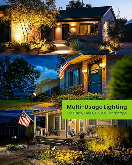 Solar Spot Lights Outdoor Waterproof, Flag Pole Light Solar Powered Halloween Lights, Landscape Spotlights for Tree, House, Yard, Garden, Christmas Decorations-8 Pack Warm White