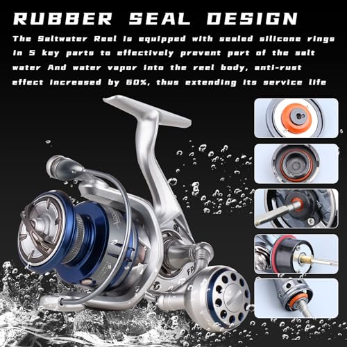Image of Saltwater Spinning Reel,13+1BB Ultra Smooth Saltwater Fishing Reels,Powerful Carbon Drag,CNC Aluminum Spool & Handle