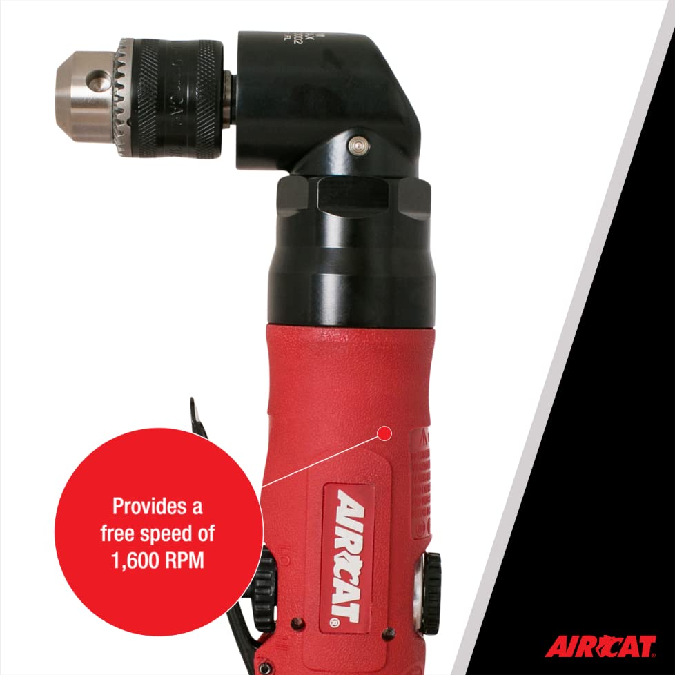 AIRCAT Pneumatic Tools 4337: 3/8-Inch Reversible Angle Drill Air Tool with 1,600 RPM, 75 HP Motor, Red and Black, 3/8\" - Image 4